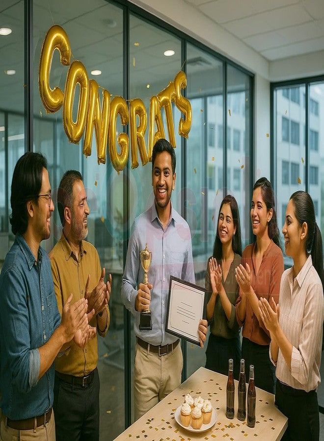 بروبسيكل بالونات فويل ذهبية على شكل حروف تهنئة من بروبسكل، مقاس 16 بوصة - مثالية لحفلات التخرج، والزفاف، وحفلات استقبال المولود، واحتفالات النجاح في العمل، وحفلات الوداع، وحفلات الترقية، ولافتة احتفال ذهبية. - Image 5